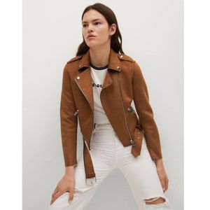 NWT Mango - Brown Faux-suede biker jacket